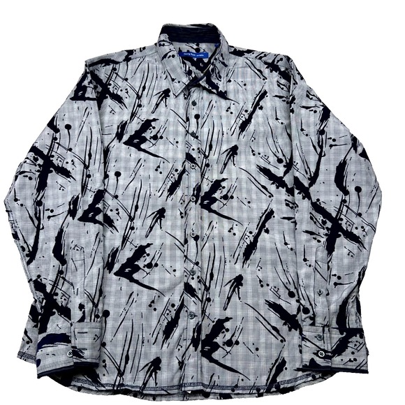 AOP Georg Roth Dress Shirt Mens 2XL Gray Black Paint Splatter MSRP $217 NWT
